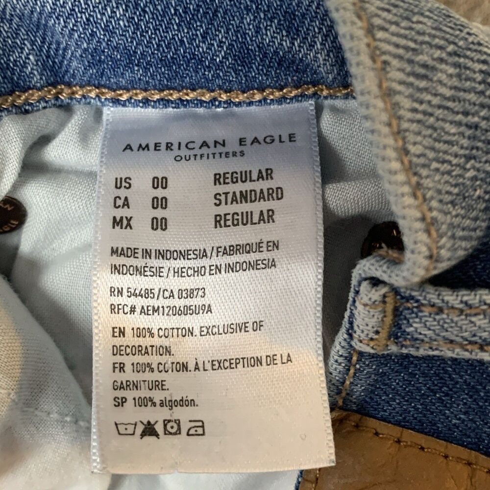 American Eagle Jean Women Size 00 Blue Baggy Tapered Y2K Distressed Retro - Picture 5 of 8